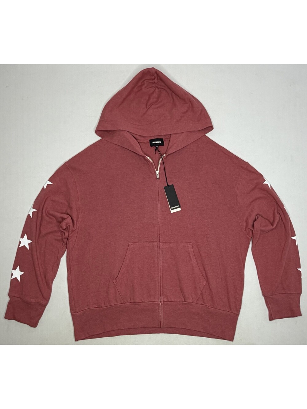 NWT Monrow Large Star Print Long Sleeve Full Zip Hoodie